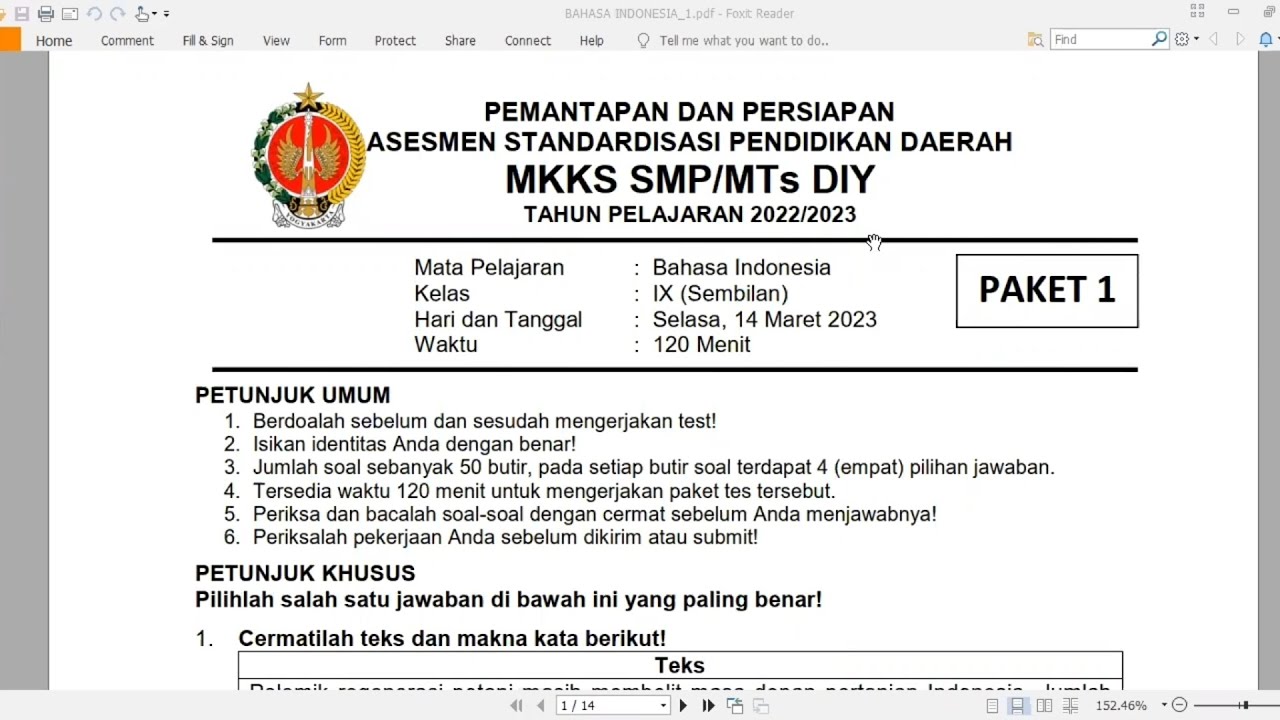 PEMBAHASAN PP ASPD MKKS DIY TAHUN 2023 | BAHASA INDONESIA 1-10