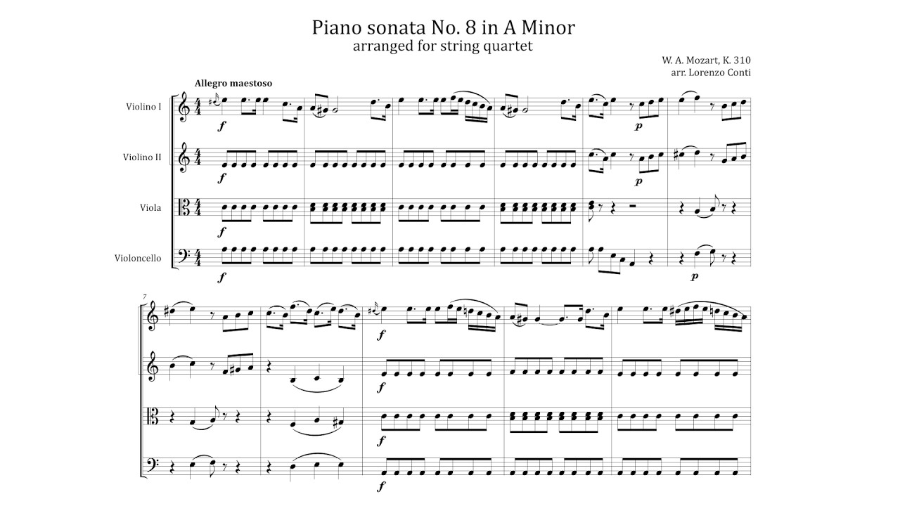 W. A. Mozart - Sonata K310 (arr. for String Quartet)