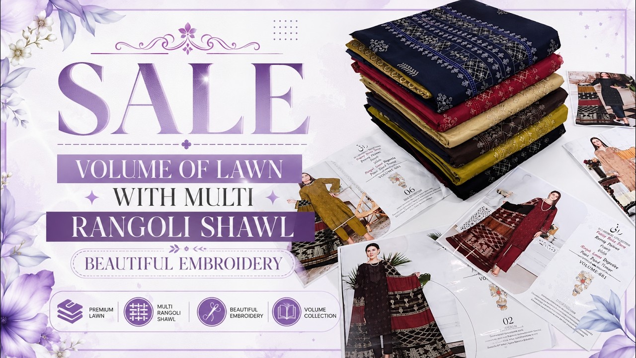 SALE VOLUME OF LAWN  WITH MULTI RANGOLI SHAWL | BEAUTIFUL EMBROIDERY #LAWNSALE