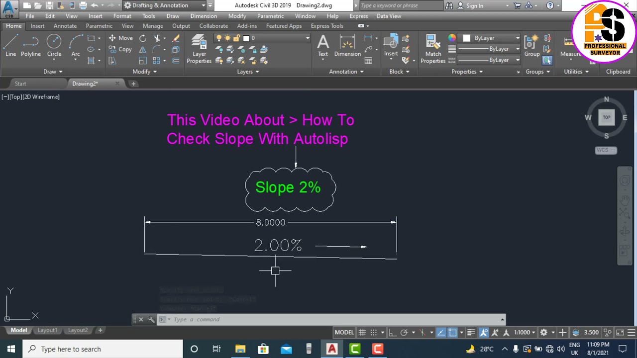How to check slope in AutoCAD with Autolisp | Slope Check |