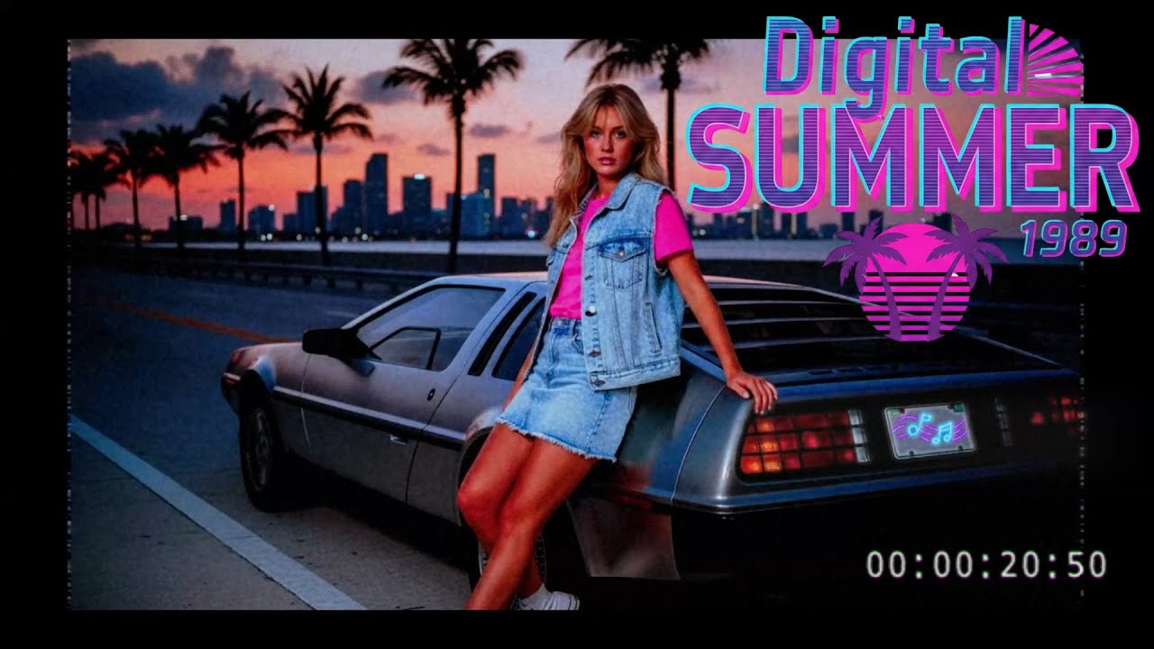 🌅 Digital Summer 1989 -  Synthwave Sunset Dreams Below Miami Skyline