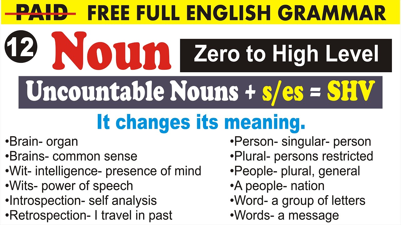 Uncountable Nouns Changing its meaning |Free Full Paid English Grammar | Uphaar Classes by Sumit Sir