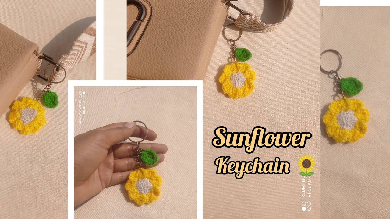 Crochet Sunflower keychain🌻 and full tutorial  #sunflower # youtube video #diykeychain 