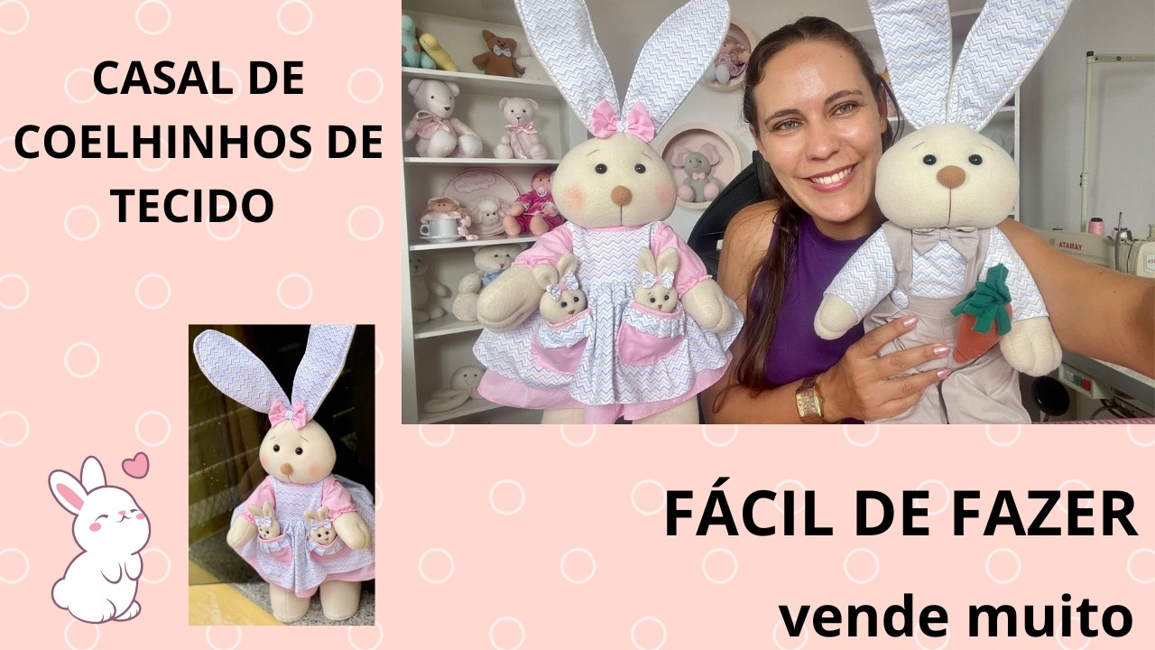 COMO FAZER COELHINHOS DA PÁSCOA ARTICULADOS , CASAL PERFEITO PARA DECORAR.(FICAM EM PÉ SOZINHOS )1