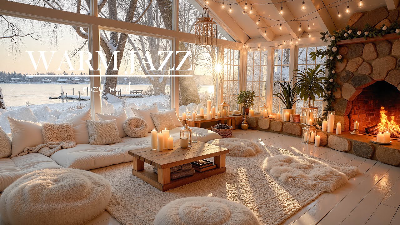 Winter Chill Jazz ❄️ Cozy Lakeside Evening Ambience for Calm & Stress Relief