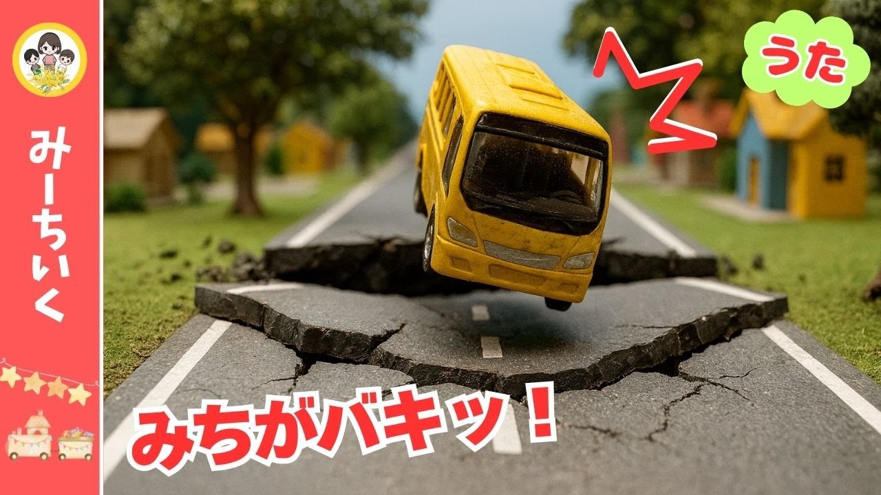 【うた】はたらくくるまが大ピンチ！道路に穴があいて大変だ！パトカー・救急車・消防車・はたらくくるまなど