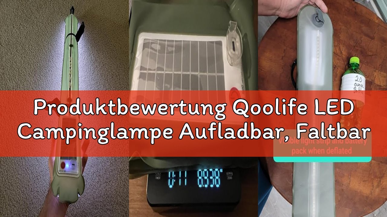 Produktbewertung Qoolife LED Campinglampe Aufladbar, Faltbare Solar Camping Lampe Energienbank mit 2
