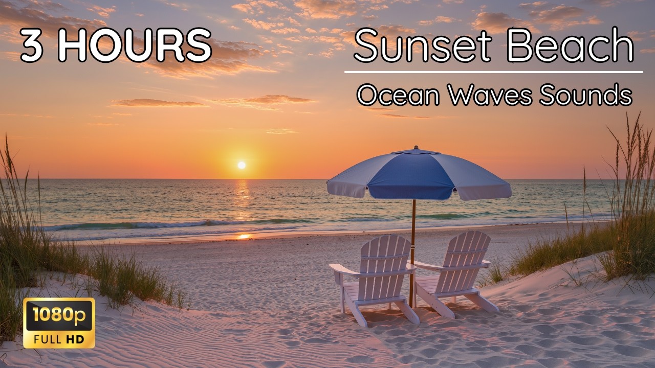 3 Hour - Sunset Beach with Relaxing Wave Sounds