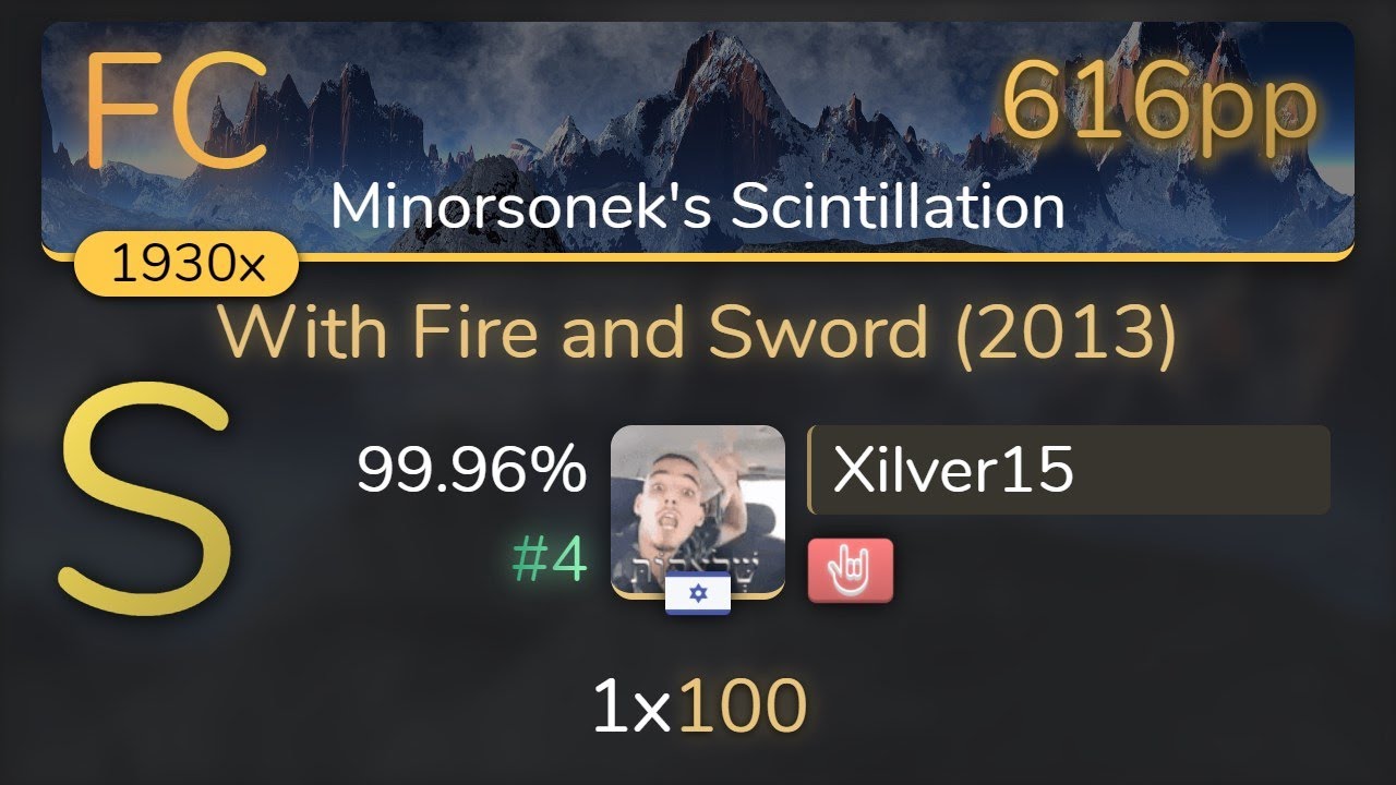 Xilver15 | Loki - With Fire and Sword [Minorsonek's Scintillation] +HR 99.96% {#4 616pp FC} - osu!