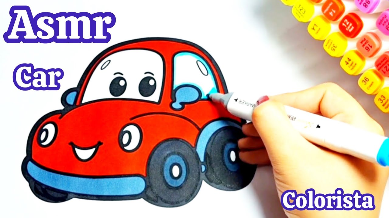 Relaxing ASMR Car Coloring with Markers | Cute Cartoon Drawing Sounds