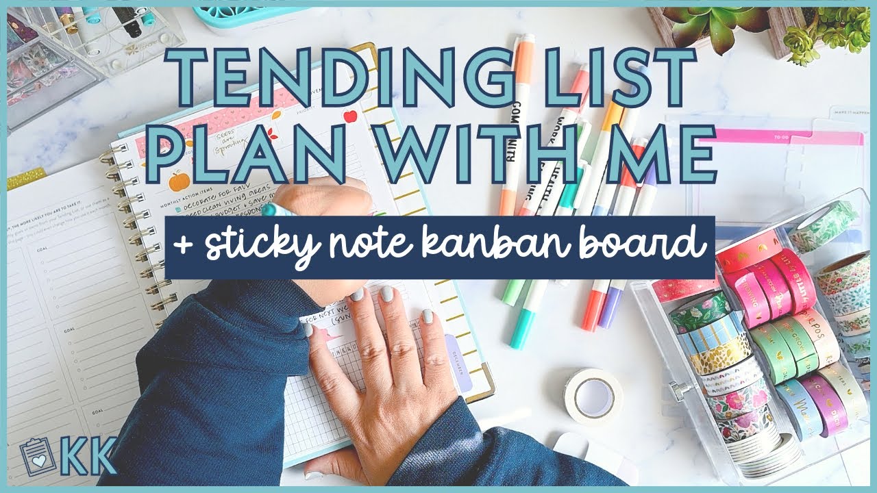 Tending List Plan with Me PowerSheets Sticky Note Kanban Board and Goal Review