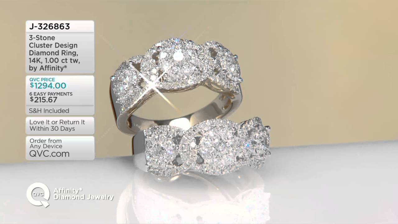 3-Stone Cluster Design Diamond Ring, 14K, 1.00 cttw, by Affinity on QVC