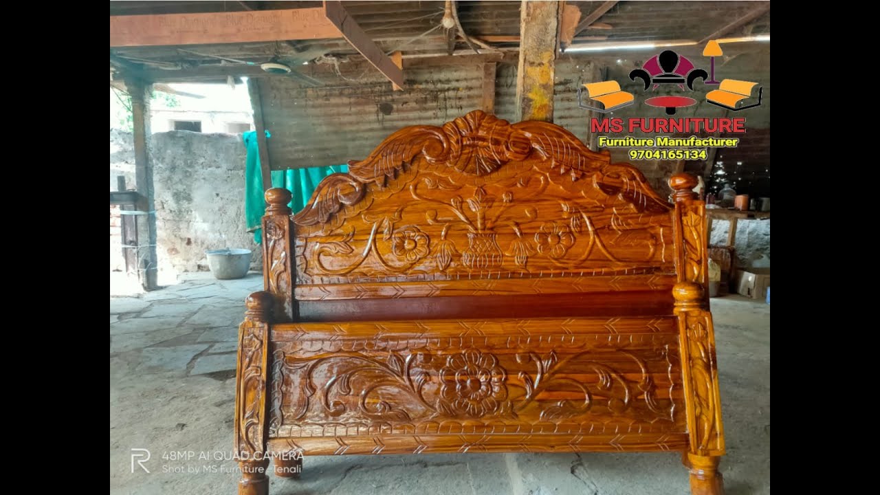 Teakwood cot 6*4 with full carving