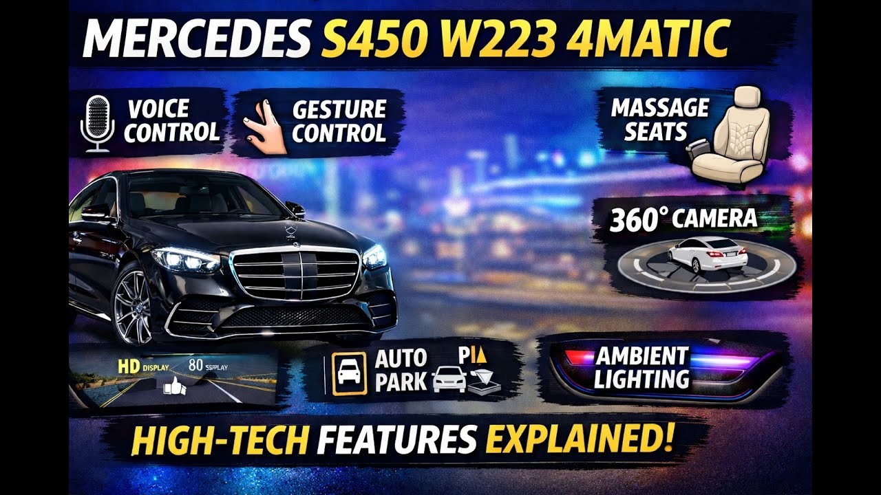 Технический обзор Mercedes S450 W223 4MATIC: голосовое управление, жесты, подсветка салона, масса...