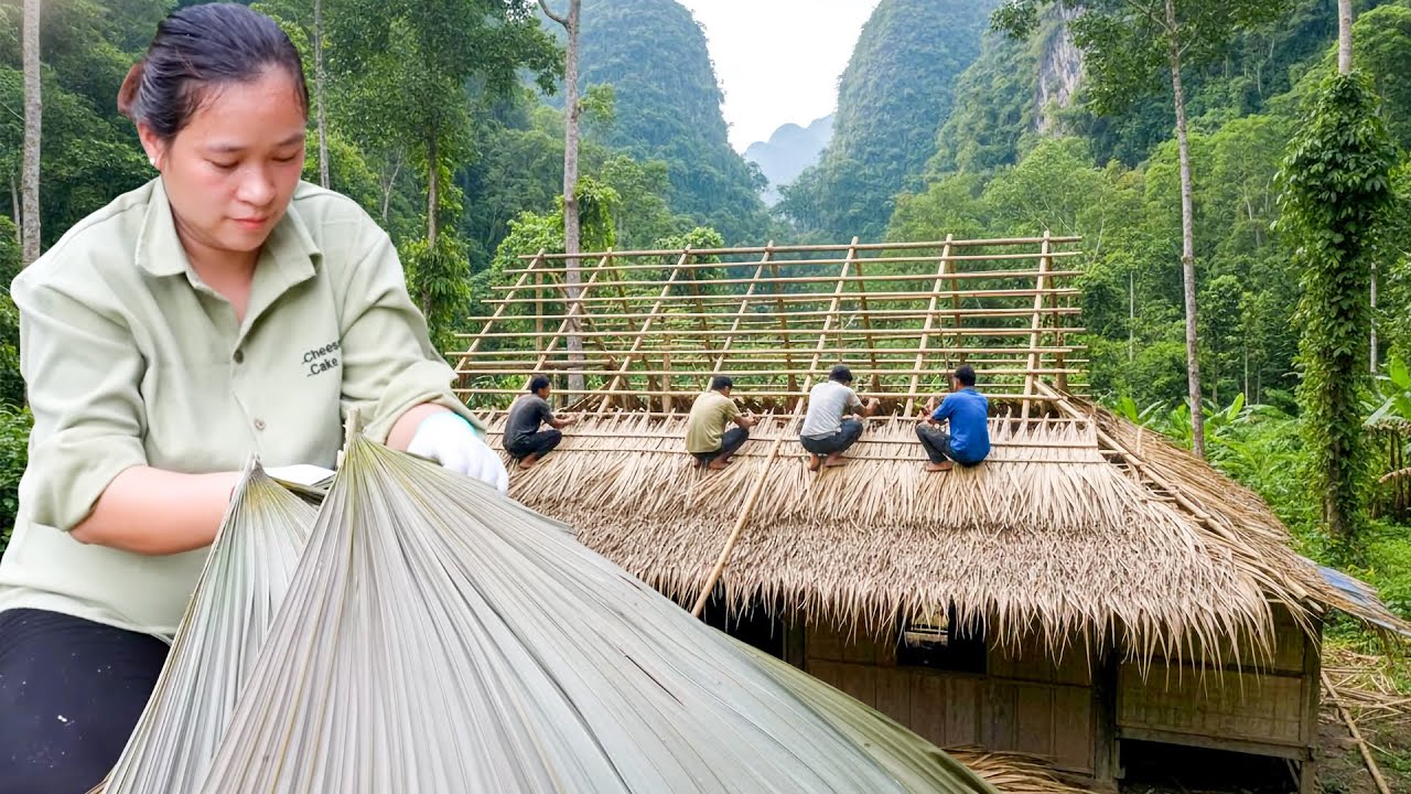 FULL DAY Building Palm Leaf Roof For The House - From START to FINISH