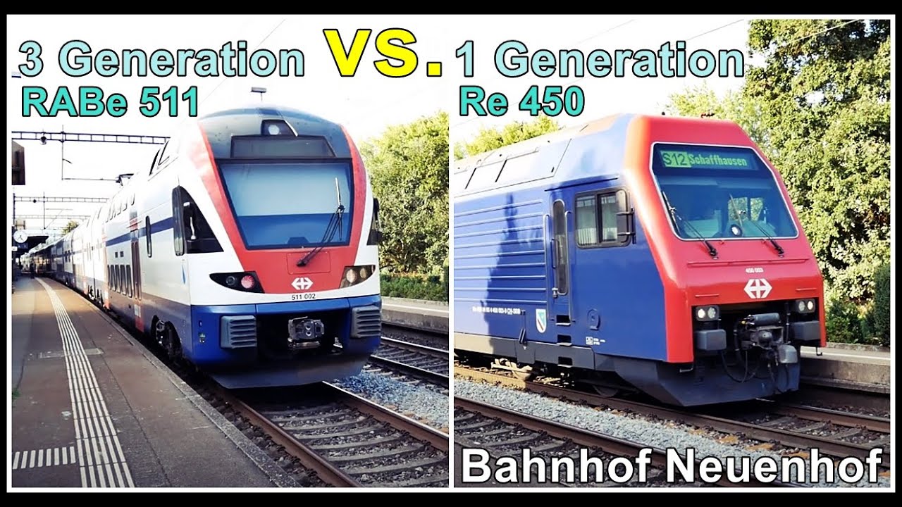 3 Generation RABe 511 vs. 1 Generation Re 450 / S-Bahn Zürich beim Bahnhof Neuenhof, Aargau, Schweiz