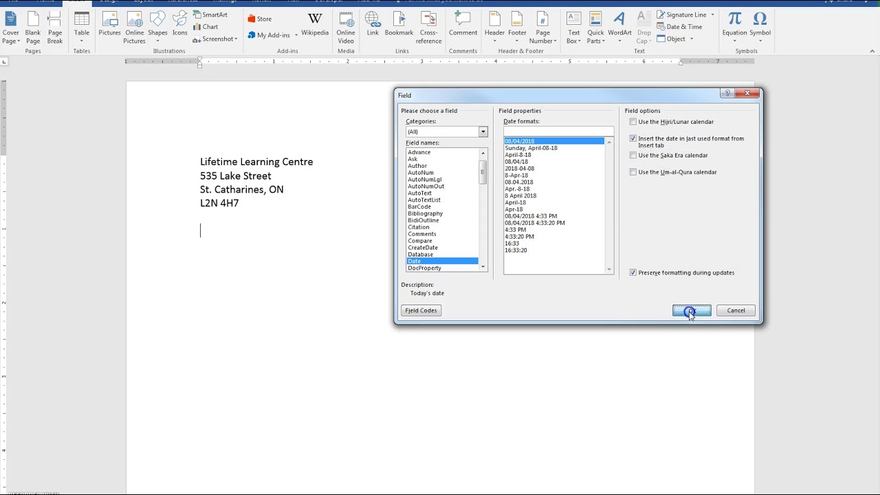 7 QuickParts Insert a Return Address Date