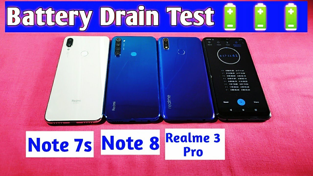Redmi Note 8 Vs Redmi Note 7s Vs Realme 3 Pro Battery Drain Test