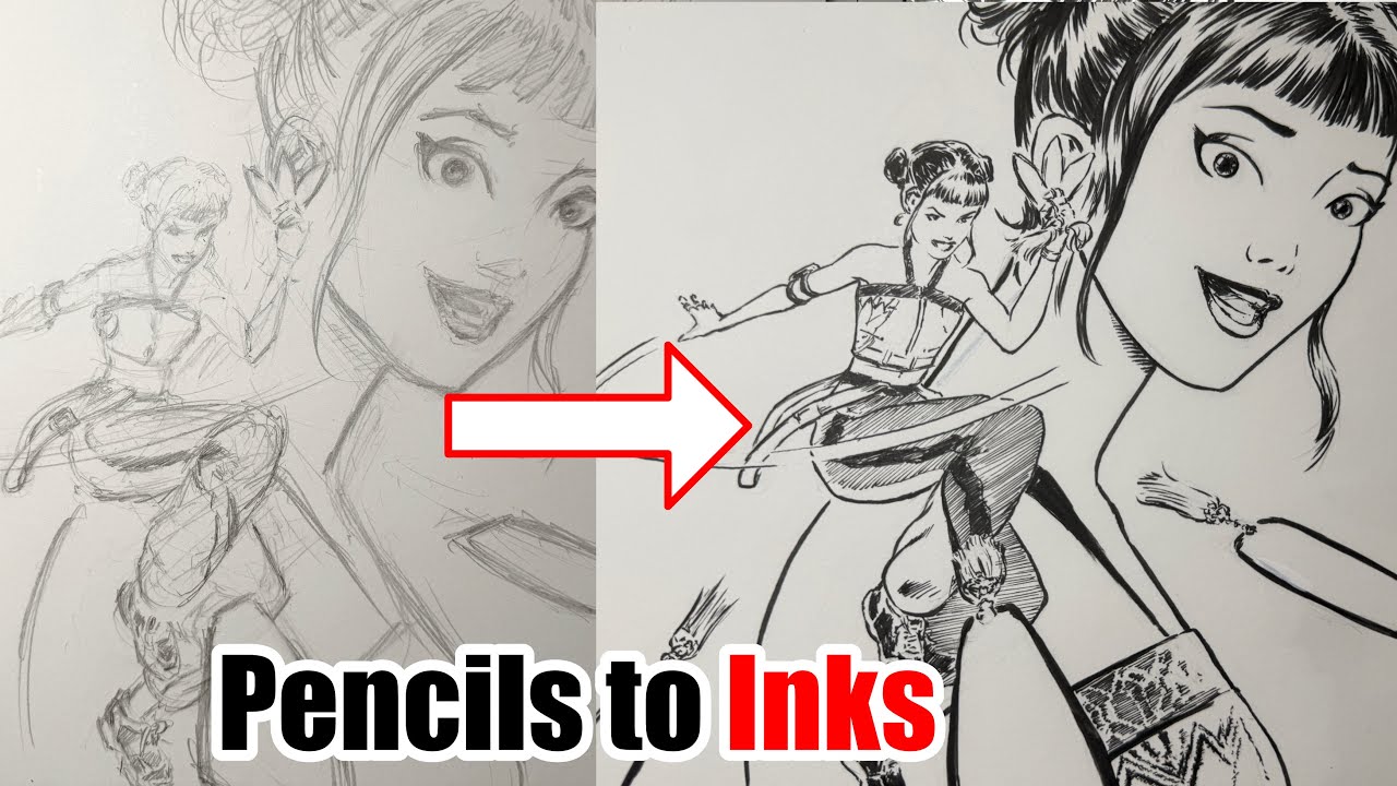 How I Ink a Comic Book style Pinup of Zoey from KPDH