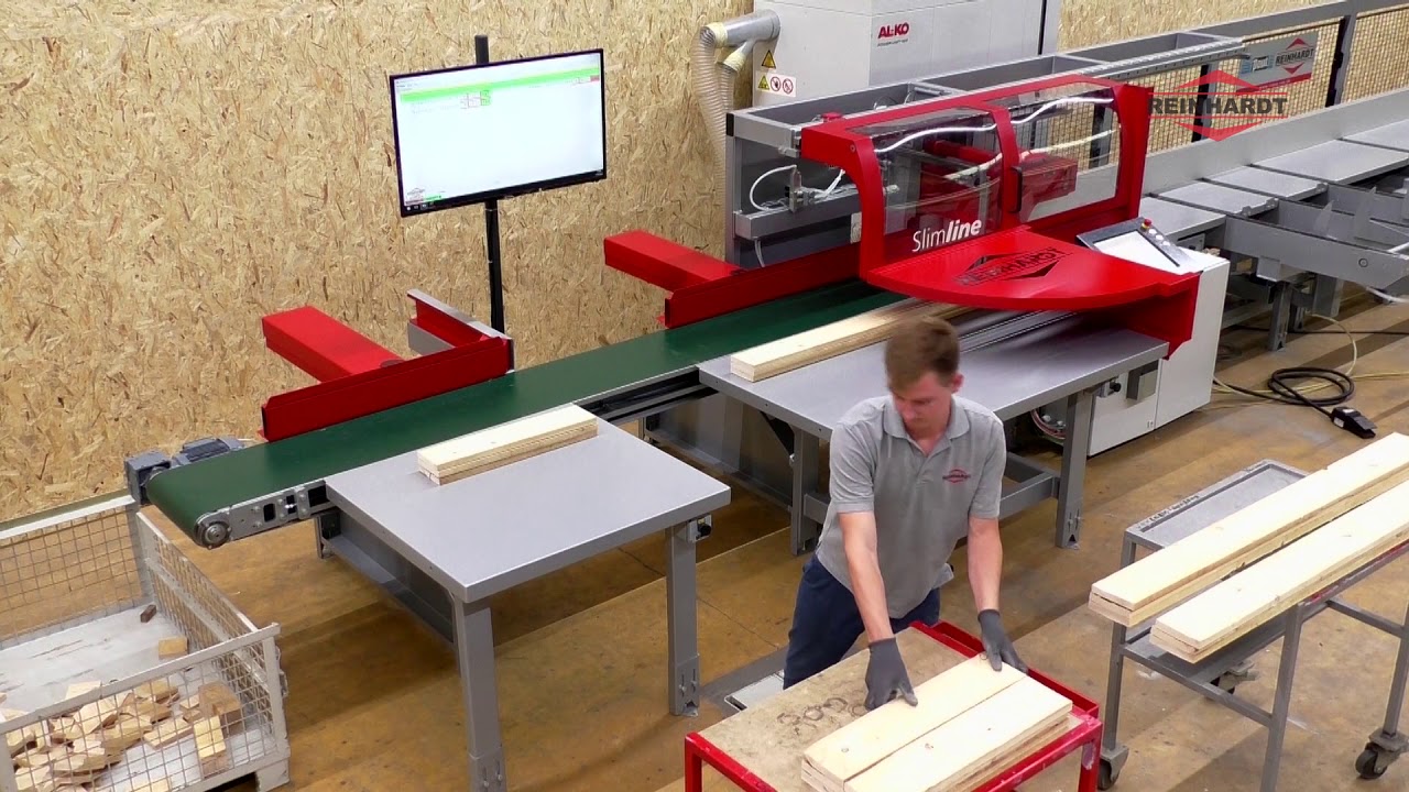 Reinhardt SlimLine - Optimized cross-cut saw with infeed system and automatic sorting system