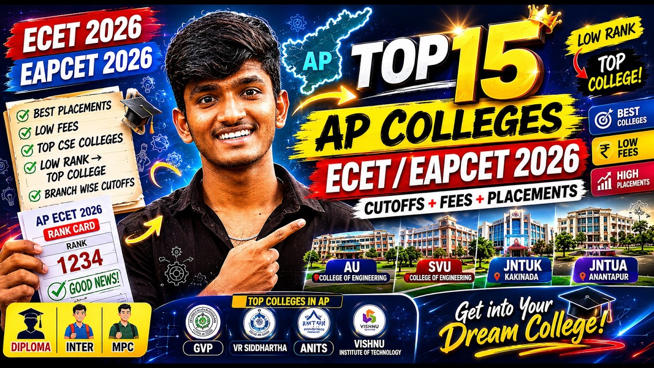 🔥 TOP 15 Engineering Colleges in AP 2026 | ECET/EAPCET Cutoffs, Fees & Placements