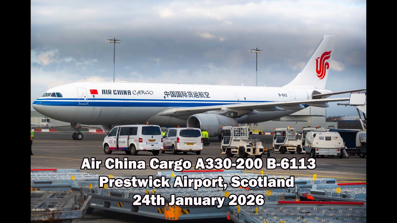 Air China Cargo A330-200 arrives Prestwick Airport, Scotland