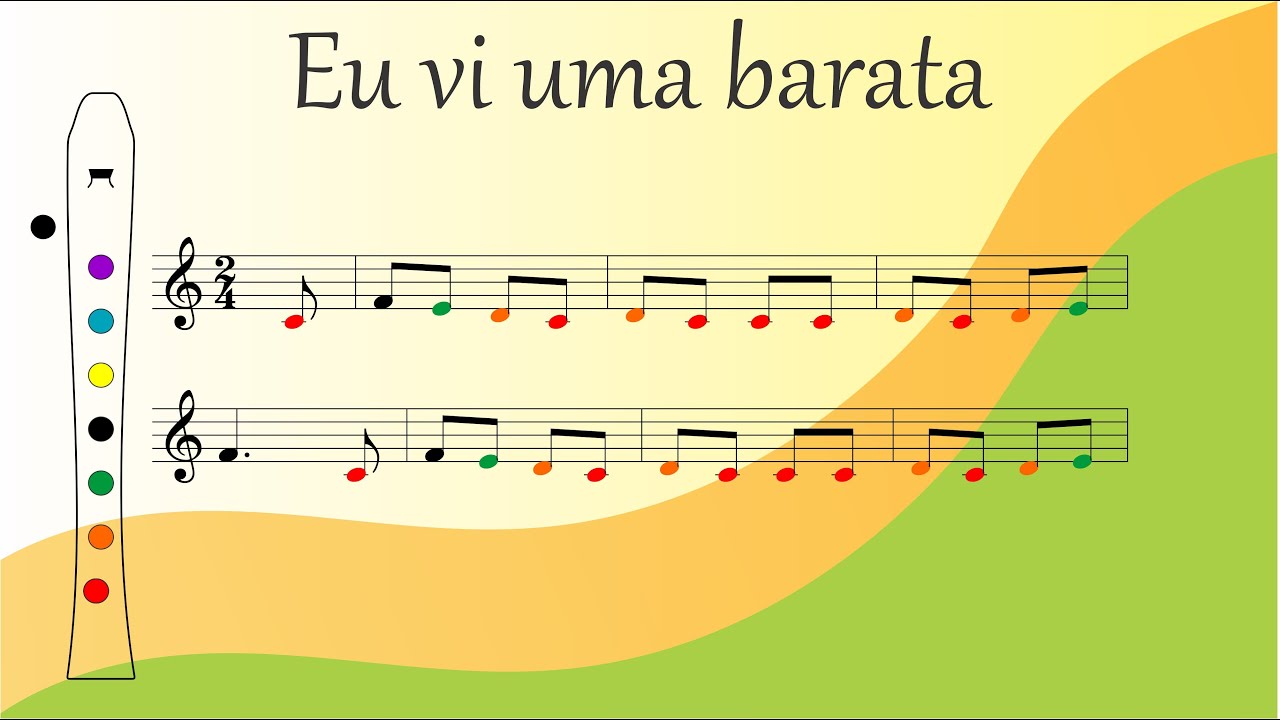 Eu vi uma barata – Flauta Doce – Ukulele - Partitura Colorida
