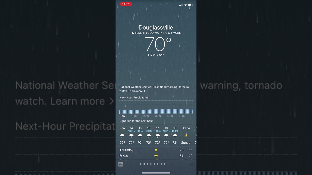 Flash Flood Warning, 100% T-Storms, Tornado Watch