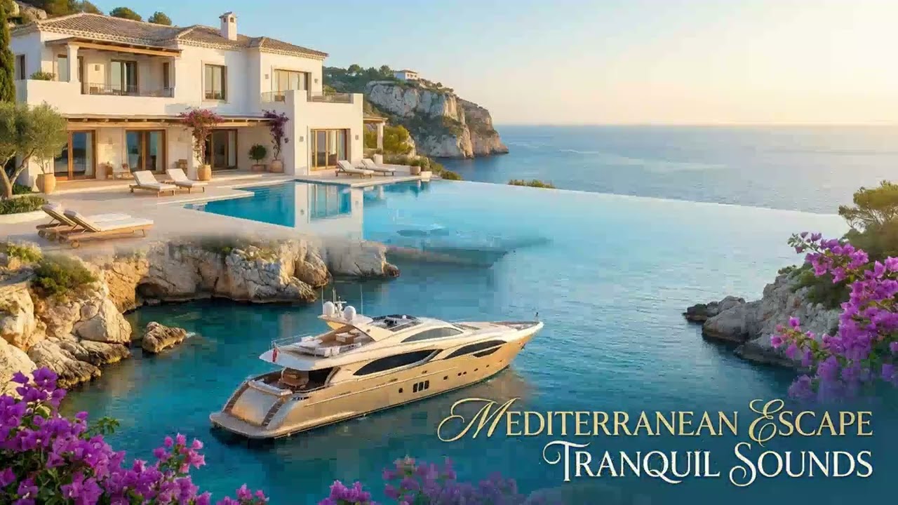 🏖️ Luxury Villa Serenades 🎶 Infinity Pool Relaxation & Mediterranean Cliffside Ambience 4K