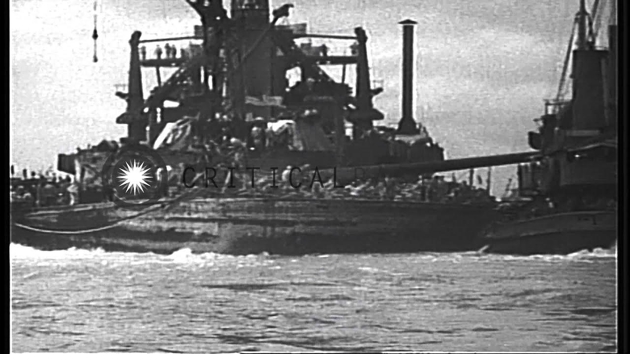 USS California (BB-44) being salvaged at Pearl Harbor HD Stock Footage
