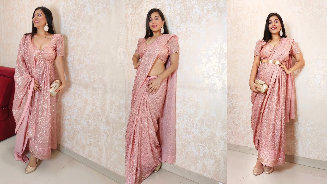 Sequins Saree Draping Style| Into Dress Style in Just 5 Minutes| Unstitched Clothing Ideas| Nikksmua