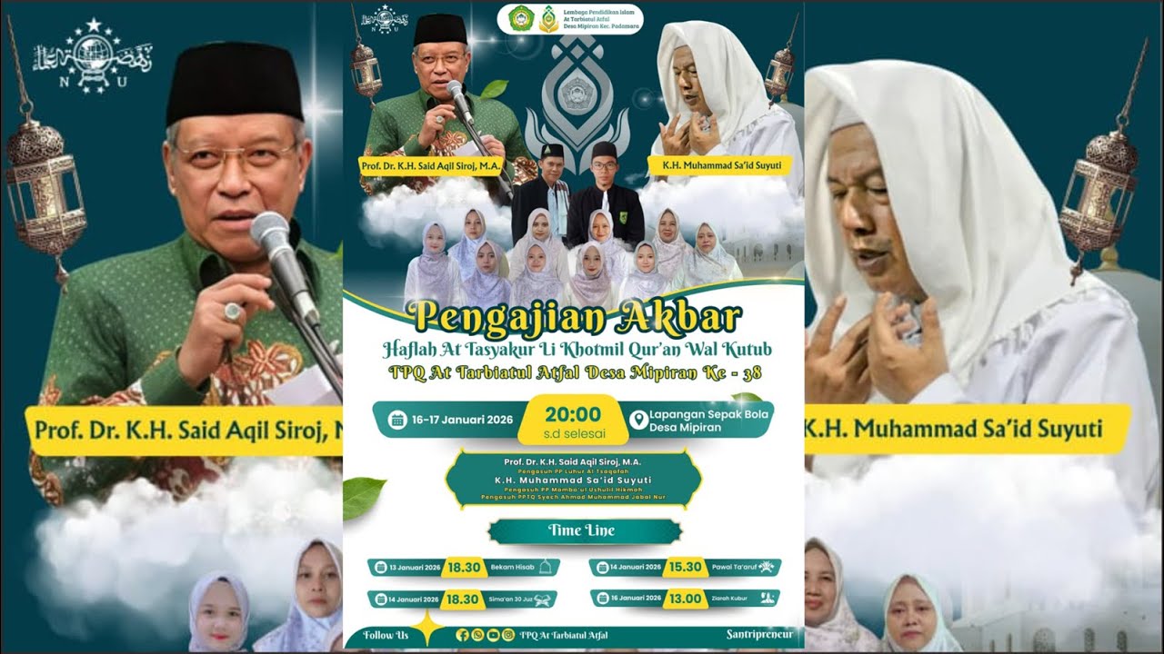 PENGAJIAN AKBAR HAFLAH AT TAYAKUR LI KHOTMIL QUR'AN WAL KUTUB TPQ AT TARBIYATUL ATFAL MIPIRAN KE 38