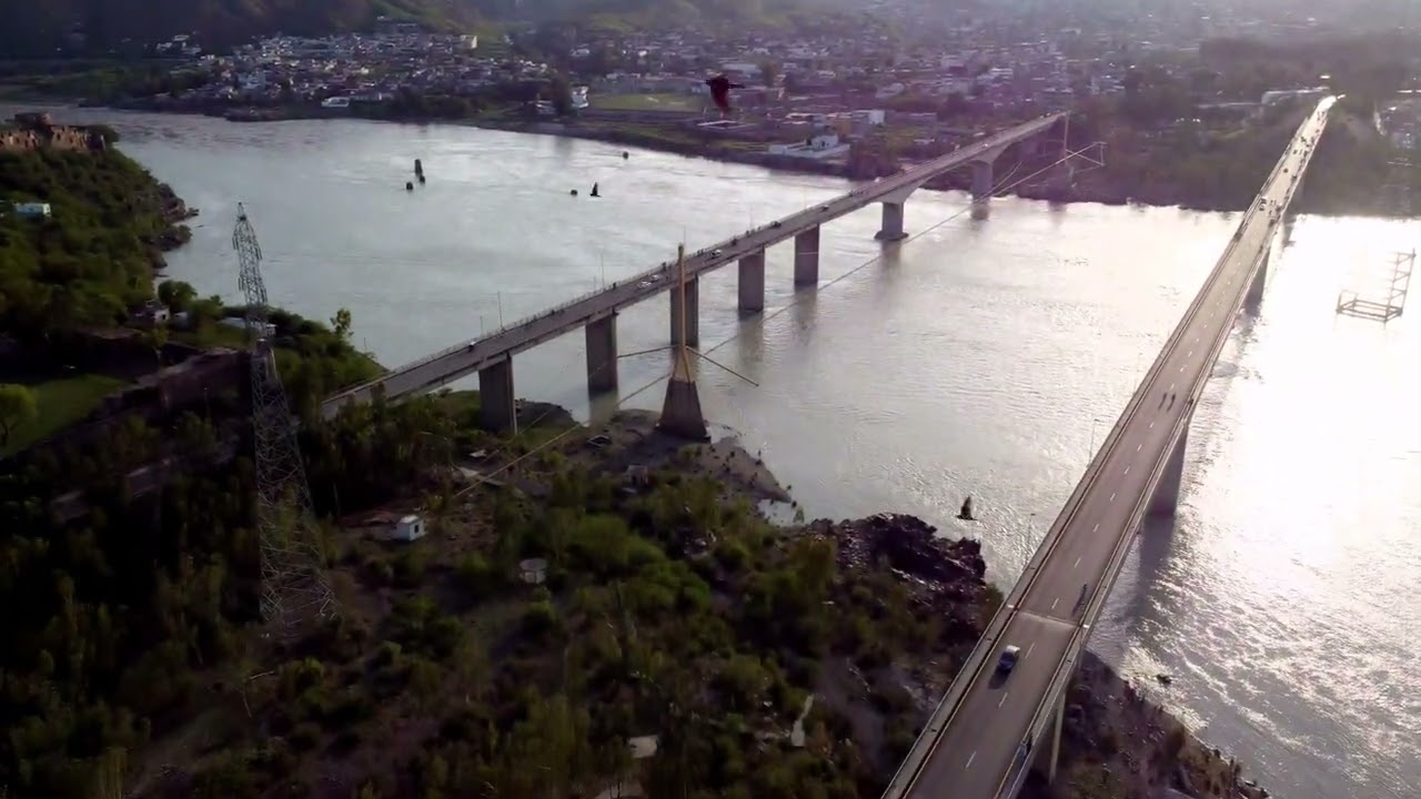 Punjab-Pukhtunkhwa Indus River Bridge Attock Pakistan 4k overview