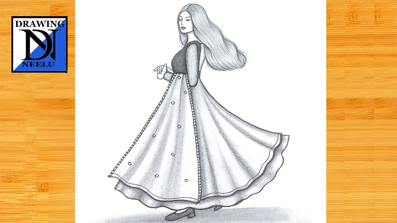 How to draw a Girl in Beautiful Lehenga || Drawing tutorial for beginner || Girl Pencil drawing