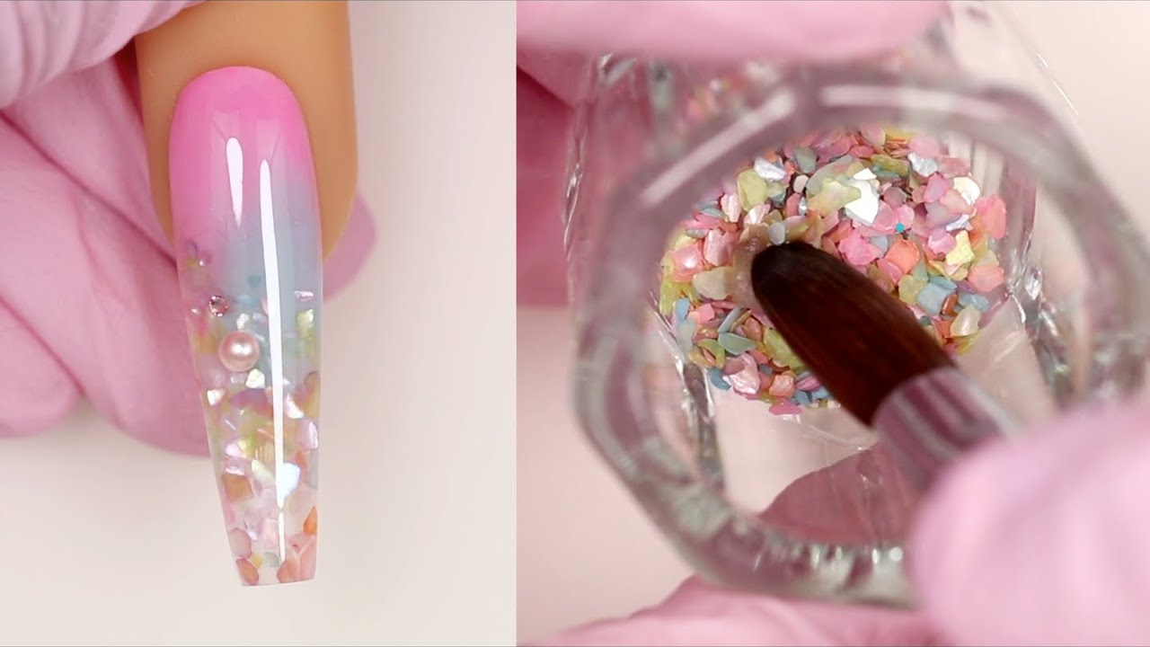 Uñas acrilicas con madre perla multicolor 💅🏻✨ Nail Art
