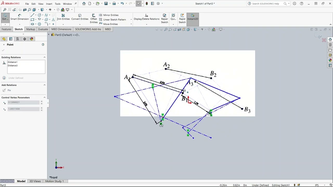 Three Positions with Driver Dyad on SolidWorks