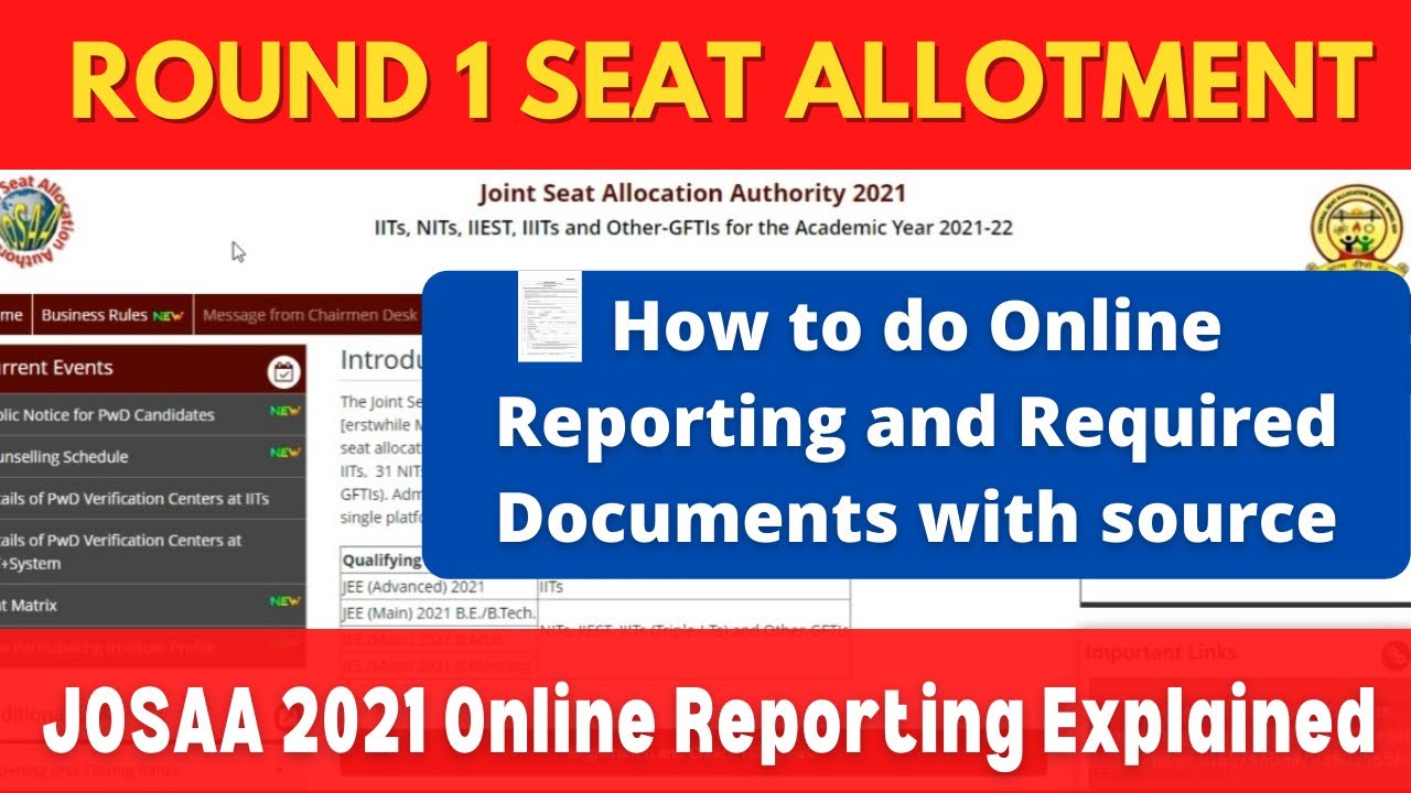 JOSAA Counselling 2021 Round 1 Seat Allotement Result Declared 🤩 Online Reporting || Reupload Video
