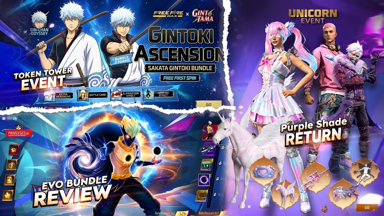 NEW EVO BUNDLE EVENT, FREE FIRE X GINTAMA EVENT, NEXT RING EVENT, FREE FIRE NEW EVENT, FF NEW EVENT