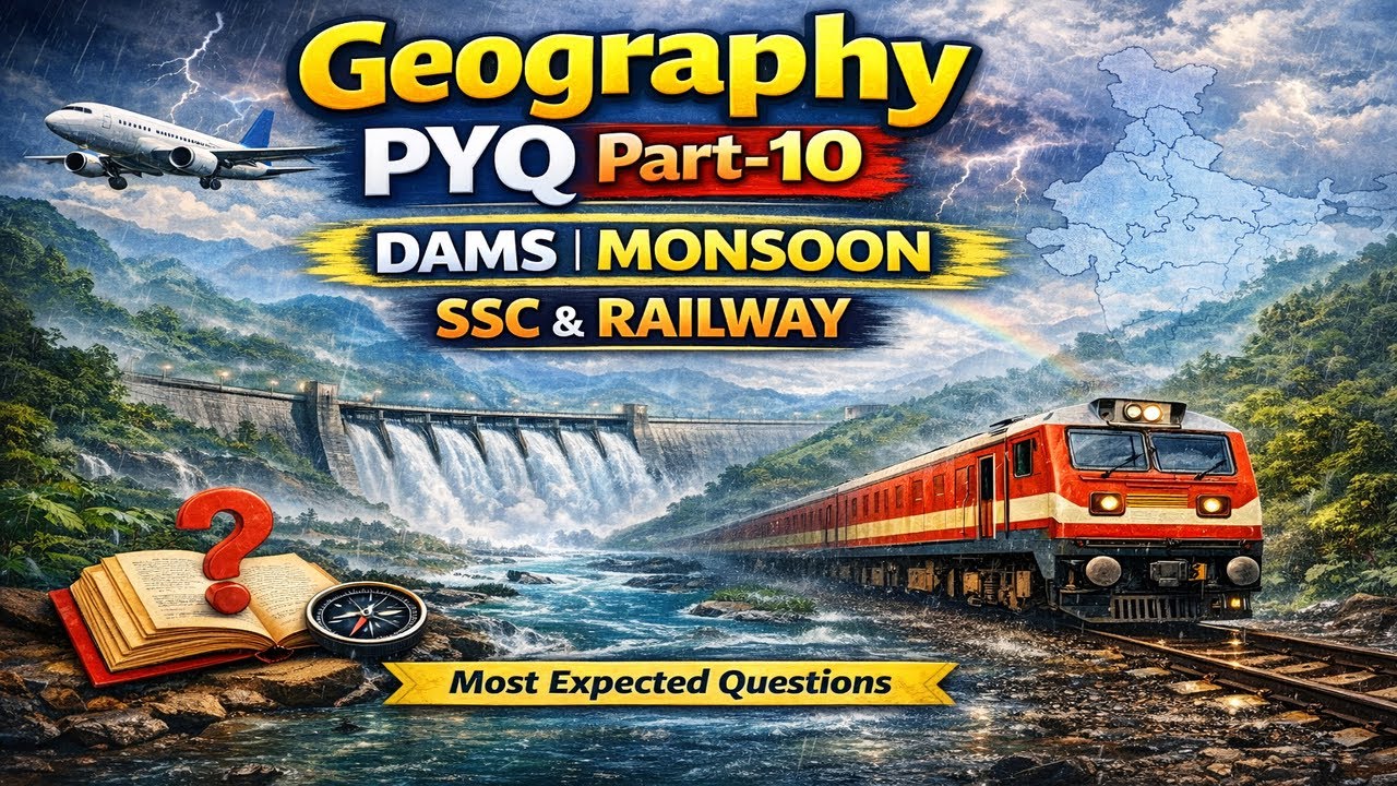 Geography PYQ Part 10 | Dams Lakes Waterfalls Monsoon | SSC CGL, CHSL, Railway Exams