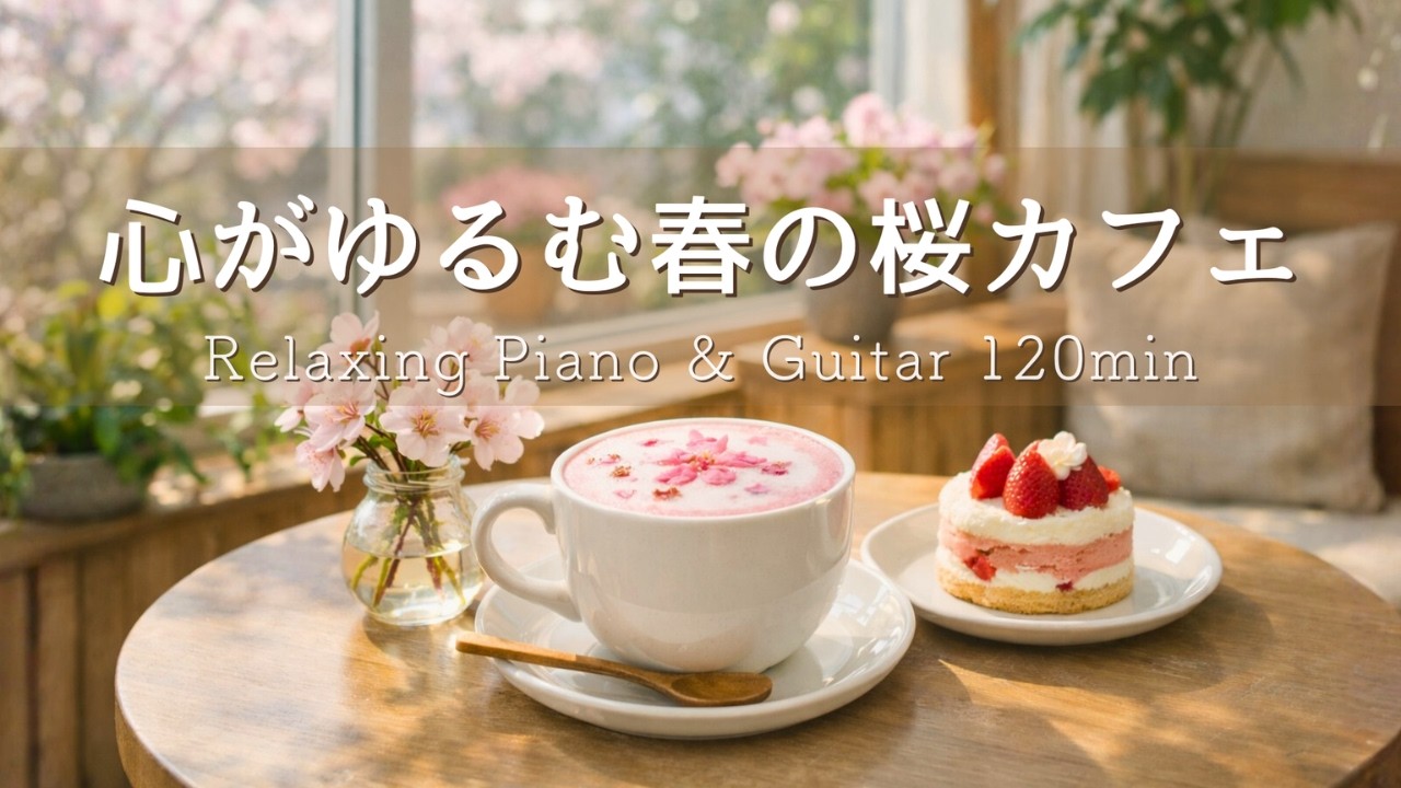 【癒しBGM】春の桜カフェ🌸心がゆるむひとり時間｜ Relaxing Piano & Guitar 120min｜リラックス・読書・勉強・作業用音楽