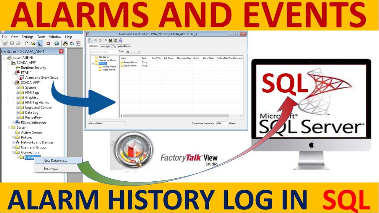 How to create historical alarms and events in FactoryTalk View SE SCADA and Logging to SQL database?