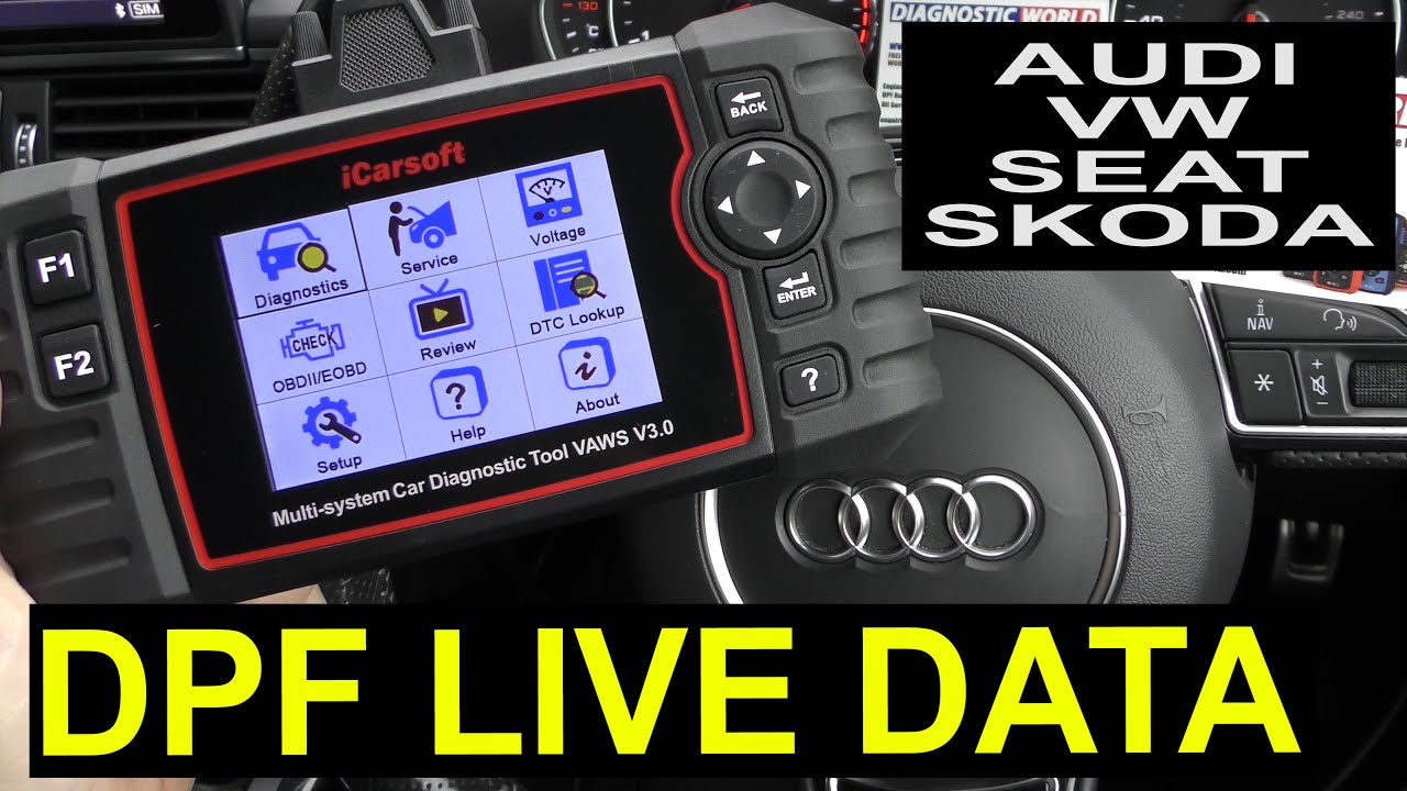 Какие данные DPF в режиме реального времени предоставляет iCarsoft VAWS V3.0 для VW Audi Seat Sko...