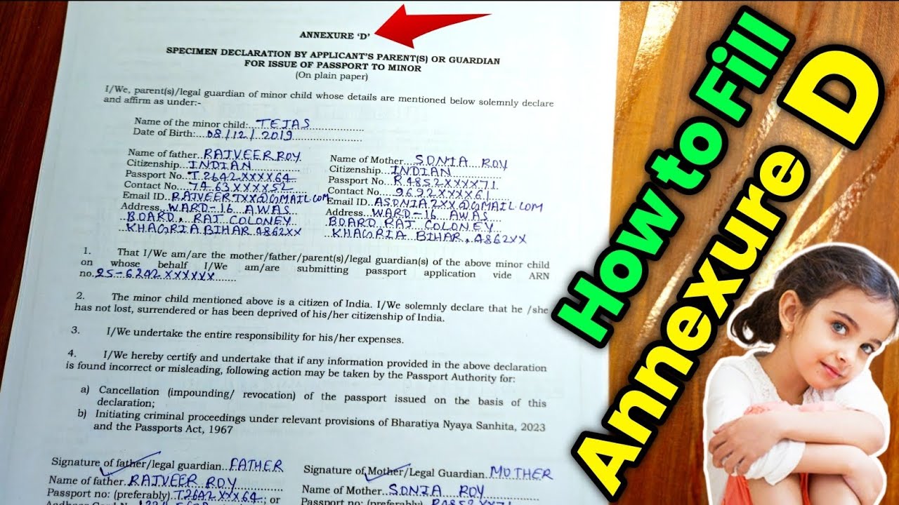 annexure d for passport minor how to fill | how to fill annexure d for passport | annexure d