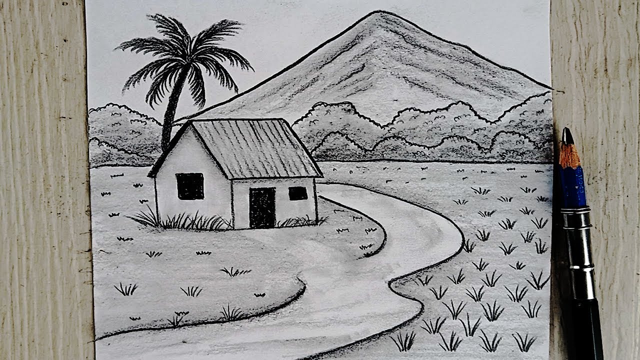 رسم سهل | اسهل رسم منظر بالقلم الرصاص فقط / رسم منظر طبيعي | رسم | رسم 🎨 |easy drawing