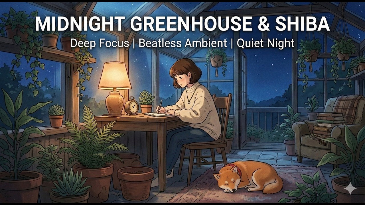 【作業用BGM】真夜中の温室と優しいピアノ。深く集中できるアンビエントLo-fi | 勉強・読書・リラックス用