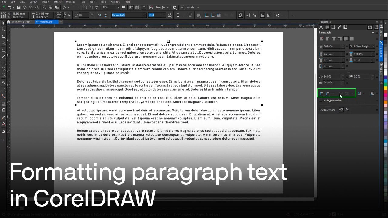 How to add, manage, and format paragraph text in CorelDRAW | Tutorial