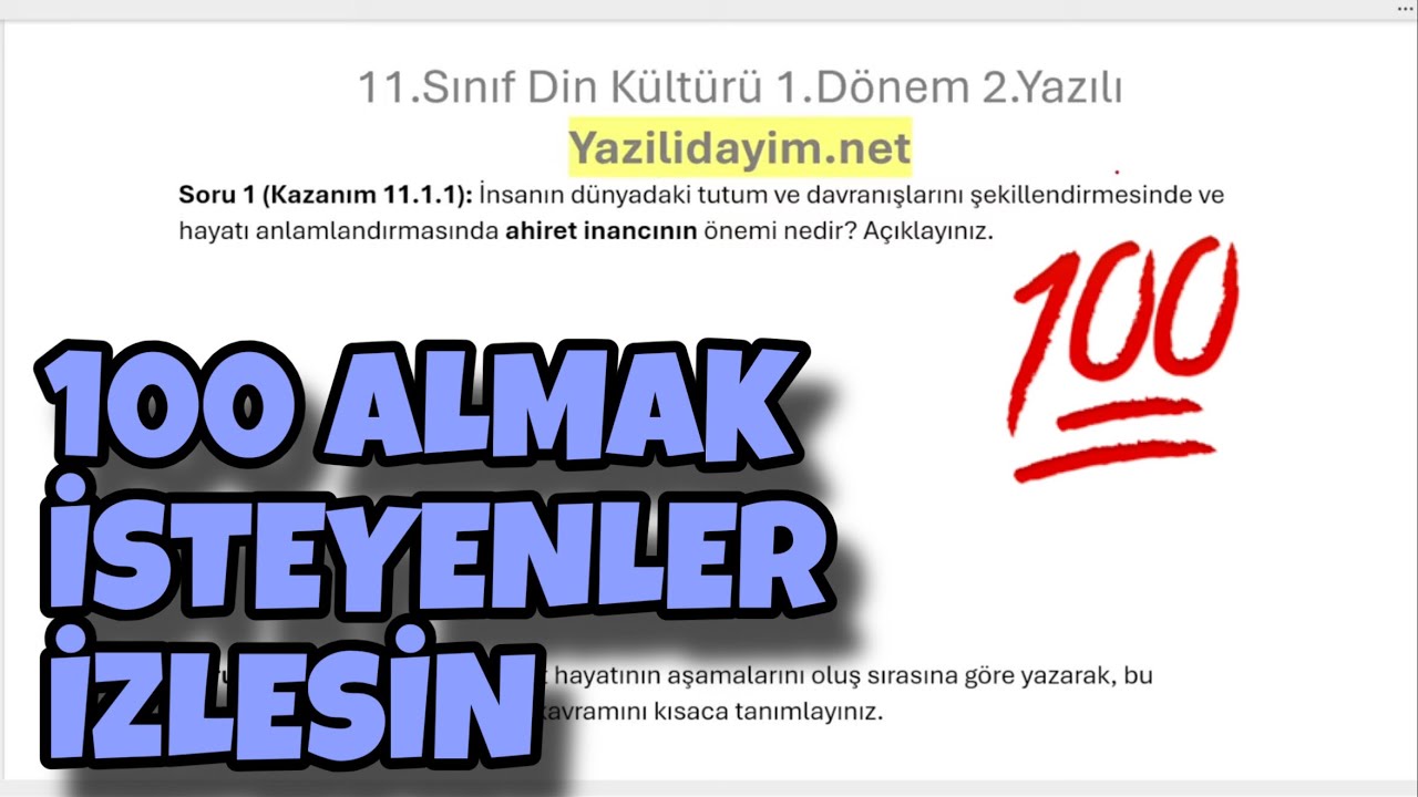 11.Sınıf Din Kültürü 1.Dönem 2.Yazılı