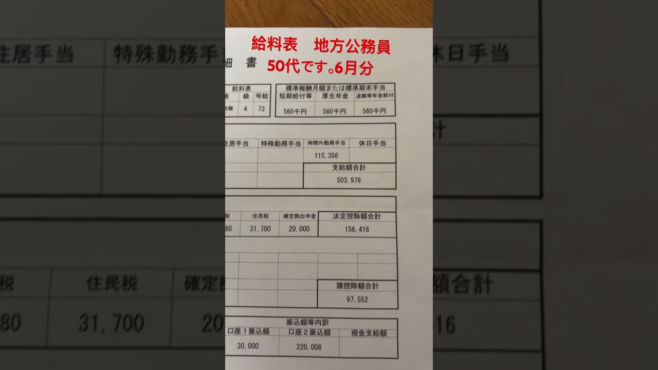 給料表地方公務員50代後半です。先月選挙事務を行ったので時間外多めです。