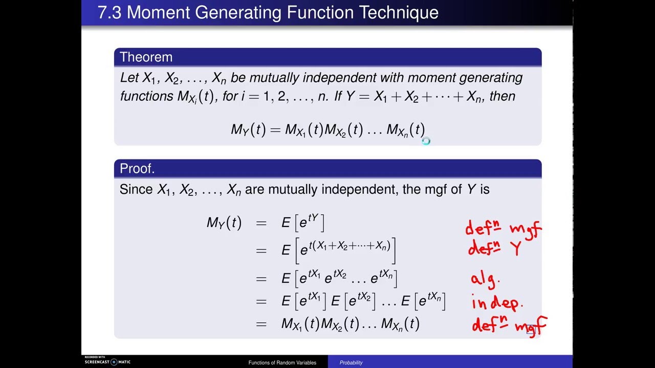 Moment generating function technique
