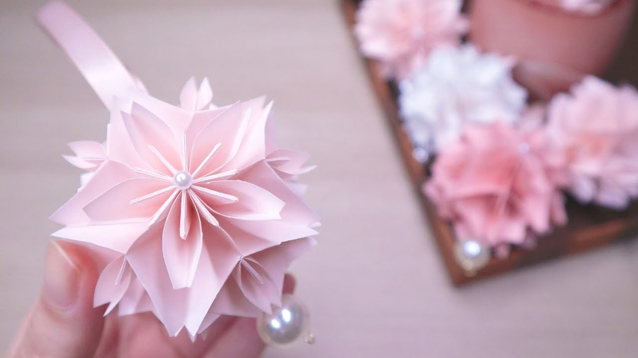 折り紙八重桜｜A4コピー用紙1枚で作る可愛いなサクラボール｜Origami Cherry Blossom｜AyaWangPaper